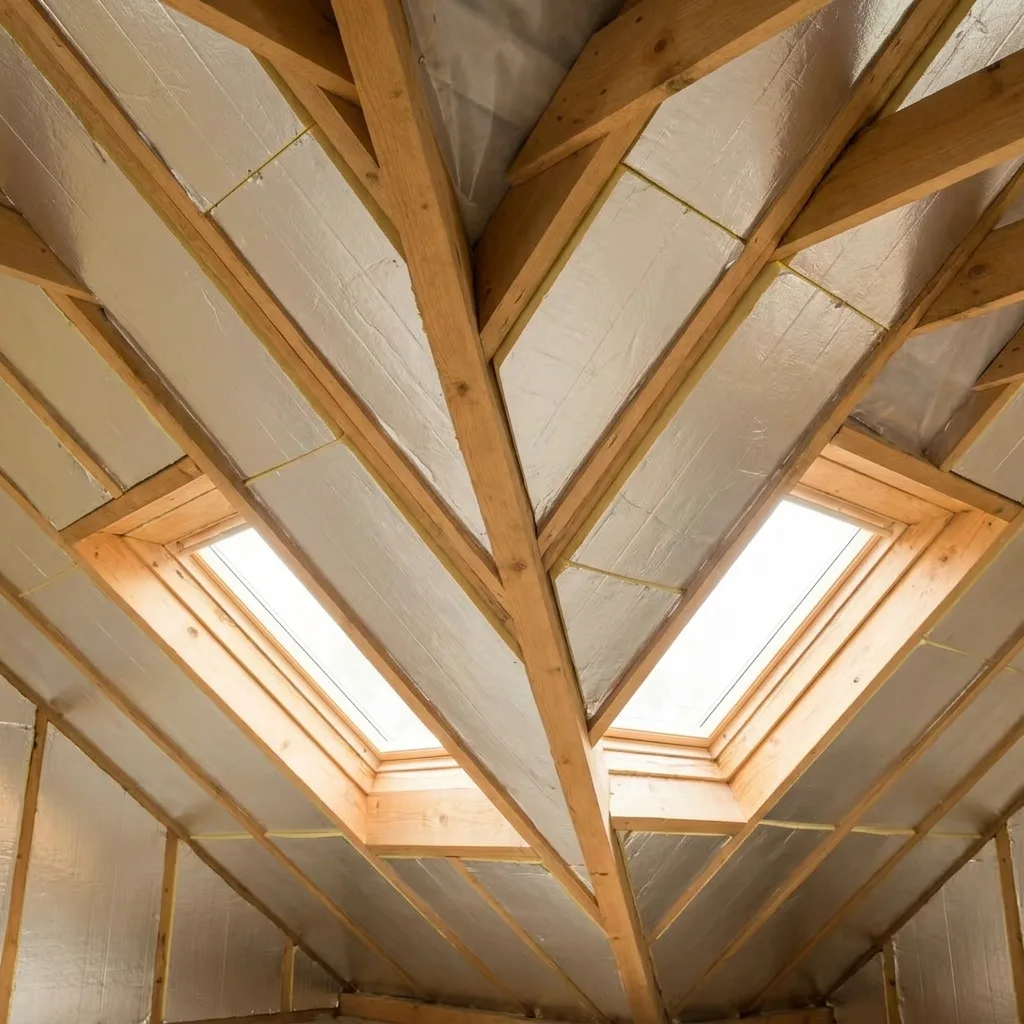 Roof structure insulated with reflective PIF Thermokussens